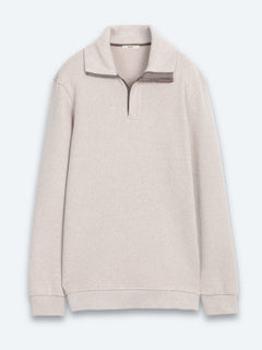 Bej Dik Yaka Desenli Sweatshirt