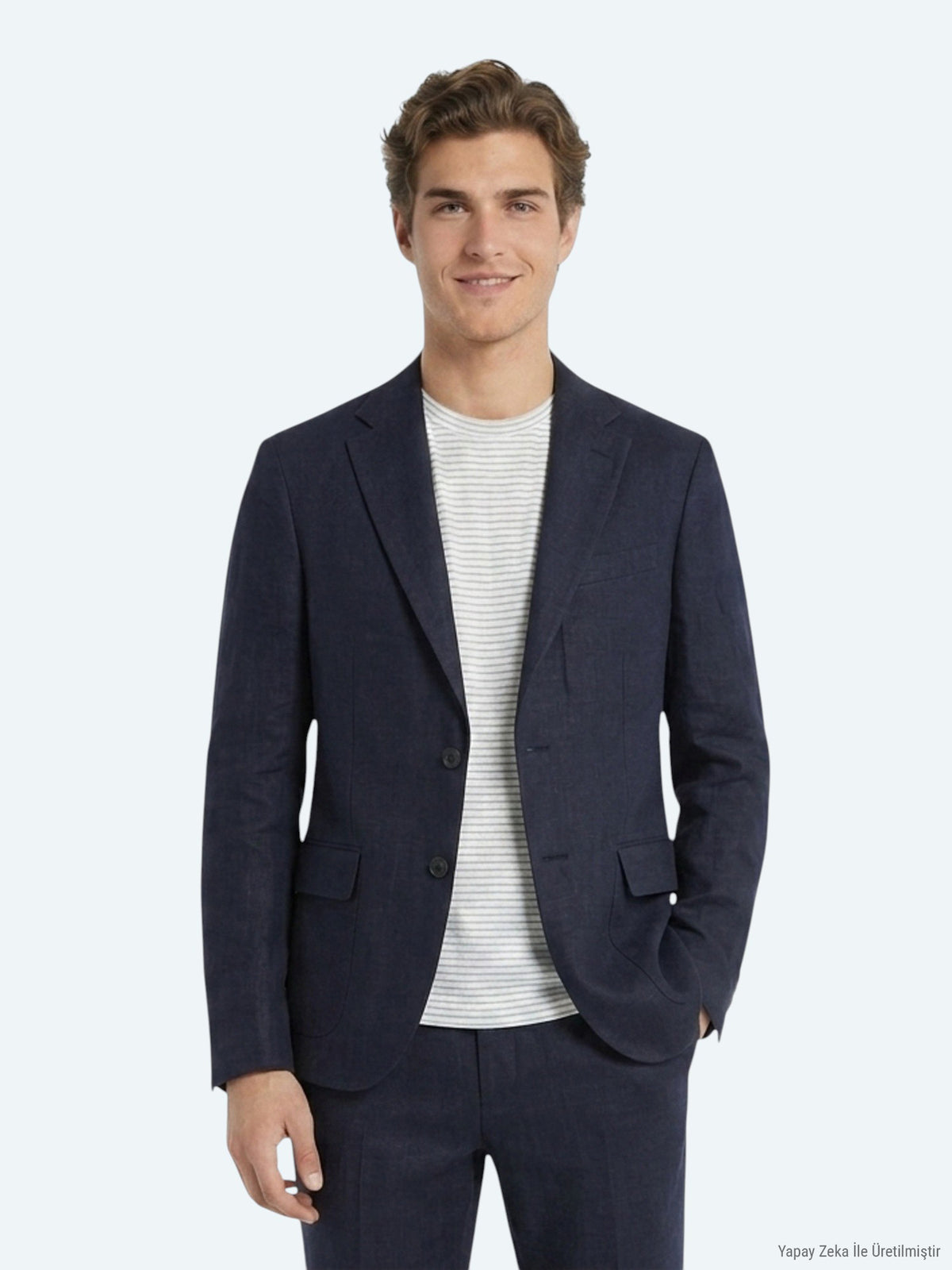 Lacivert Düz Comfort Fit %100 Keten Takım Elbise