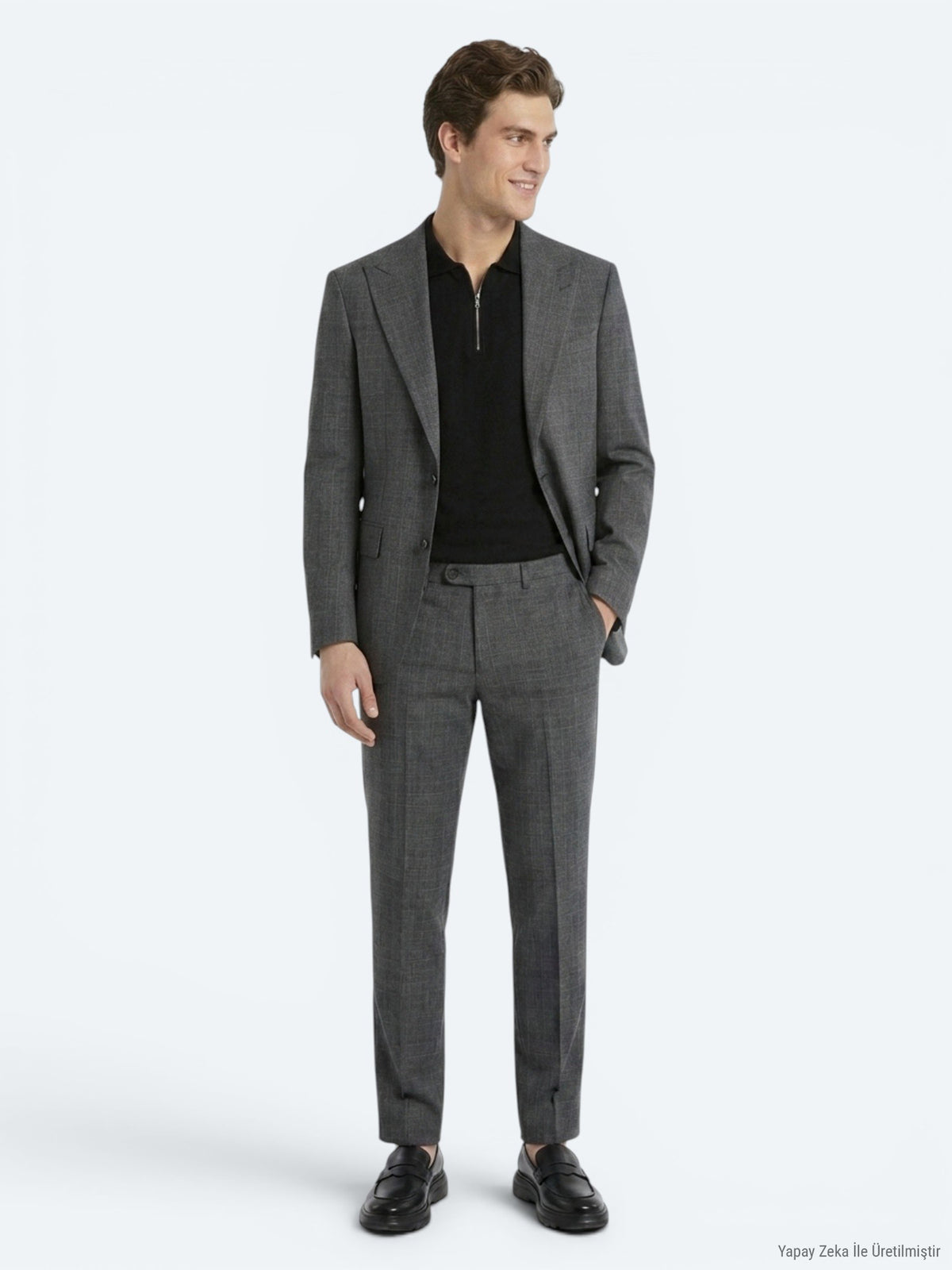 Antrasit Kareli Modern Fit Yün Karışımlı Takım Elbise