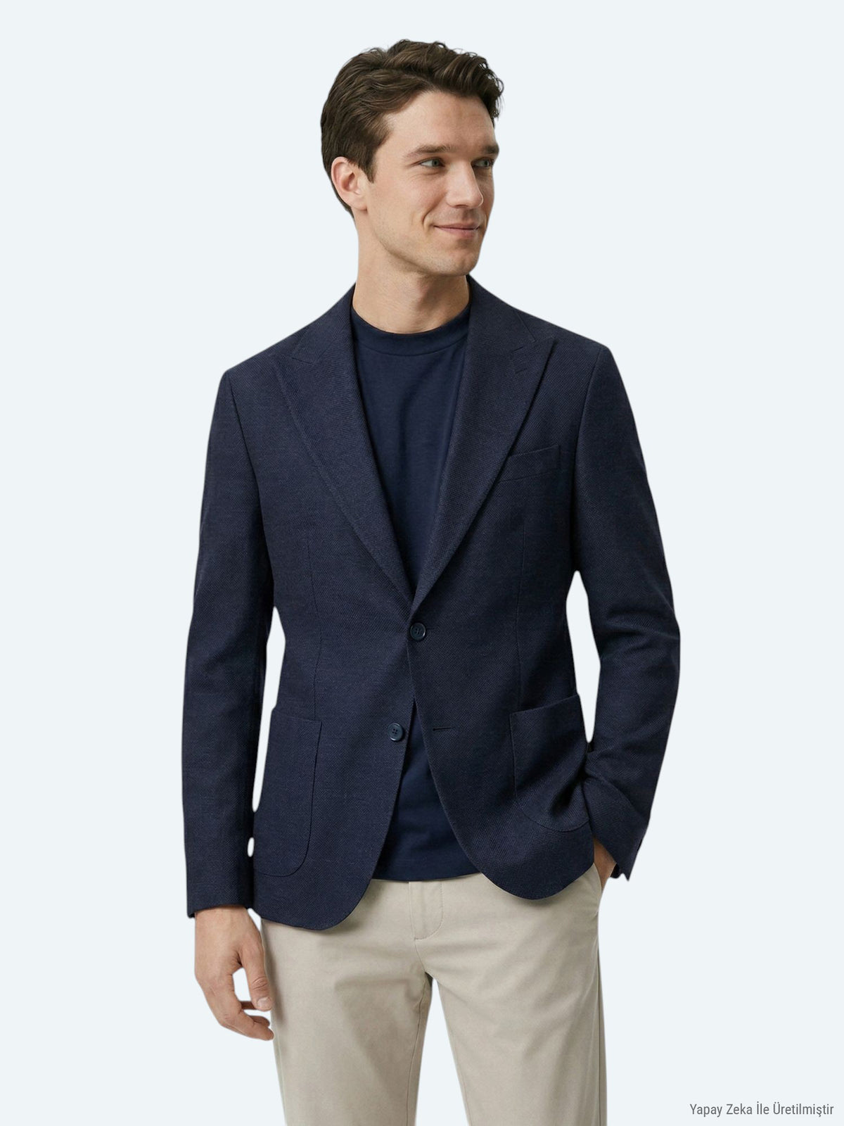 Lacivert Modern Fit Yün Karışımlı Ceket