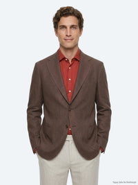 Kahverengi Düz Modern Fit %100 Keten Ceket