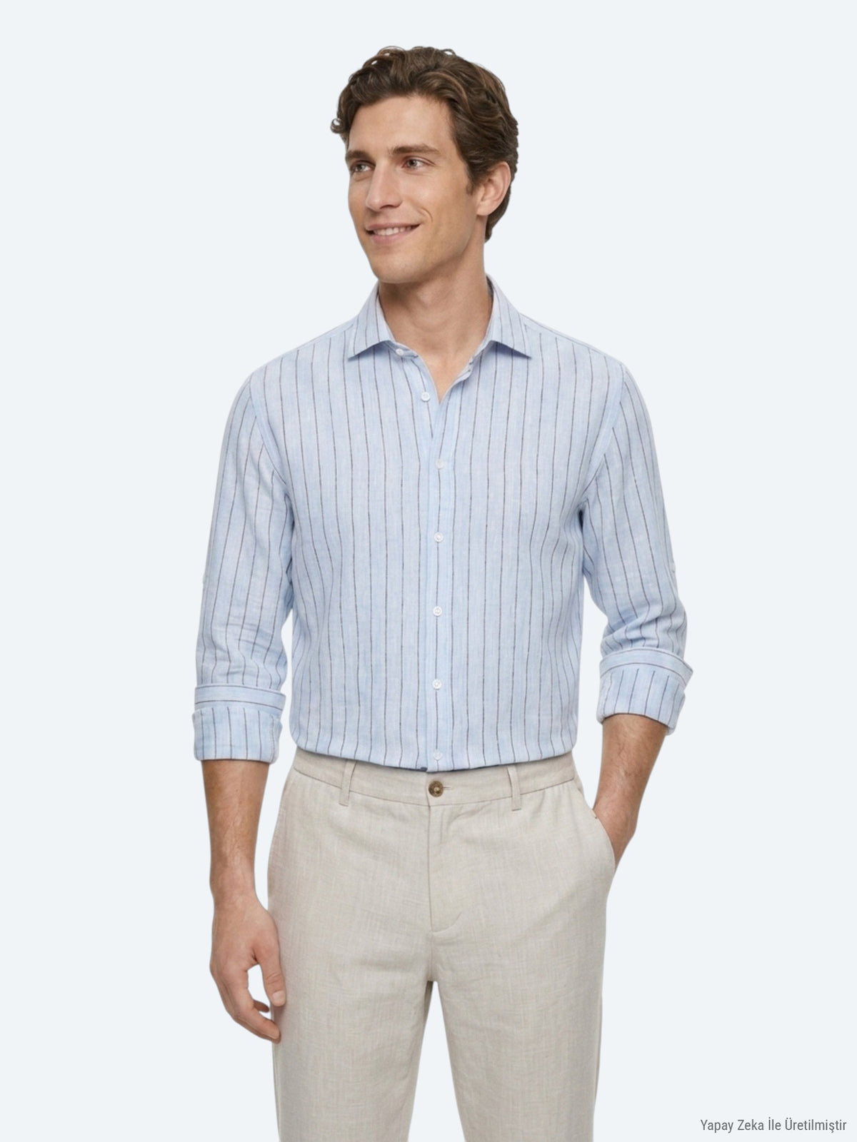 Açık Mavi Çizgili Regular Fit Uzun Casual Gömlek
