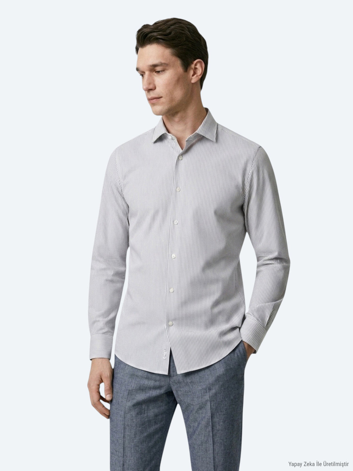 Lacivert Çizgili Regular Fit Uzun Dokuma Casual Pamuk Karışımlı Gömlek