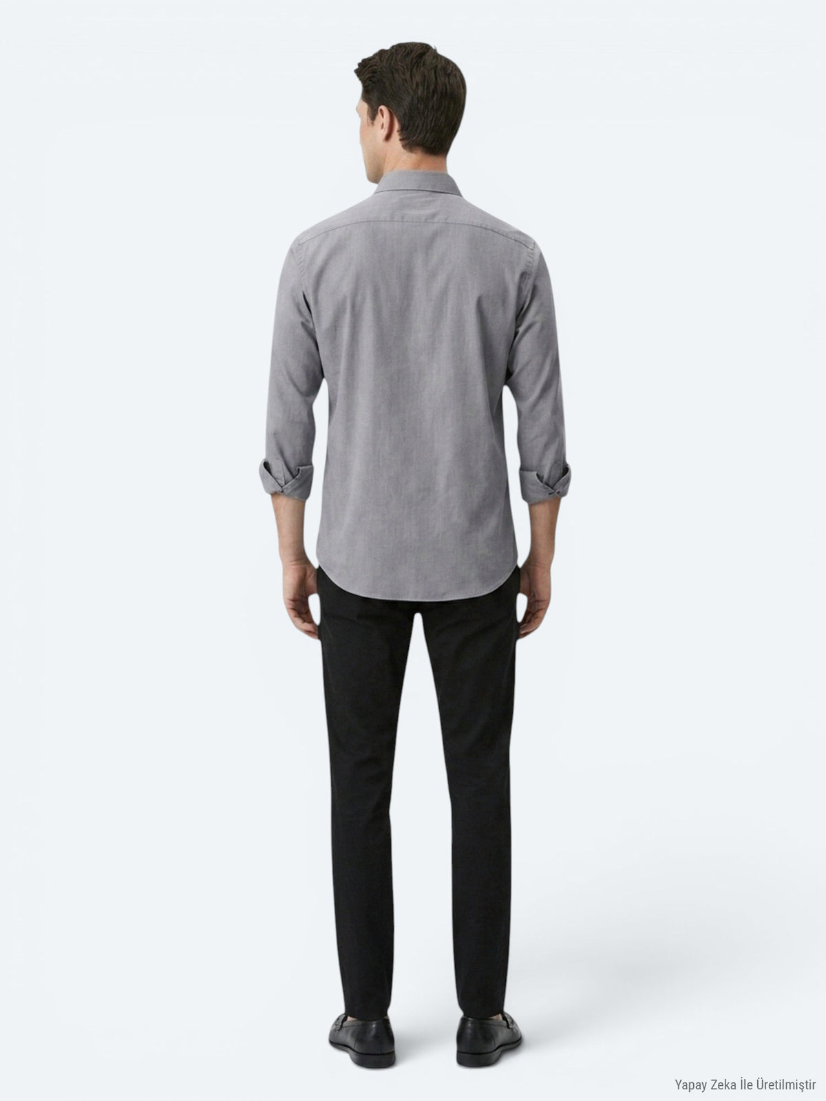 Gri Regular Fit Uzun Dokuma Casual Pamuk Karışımlı Gömlek