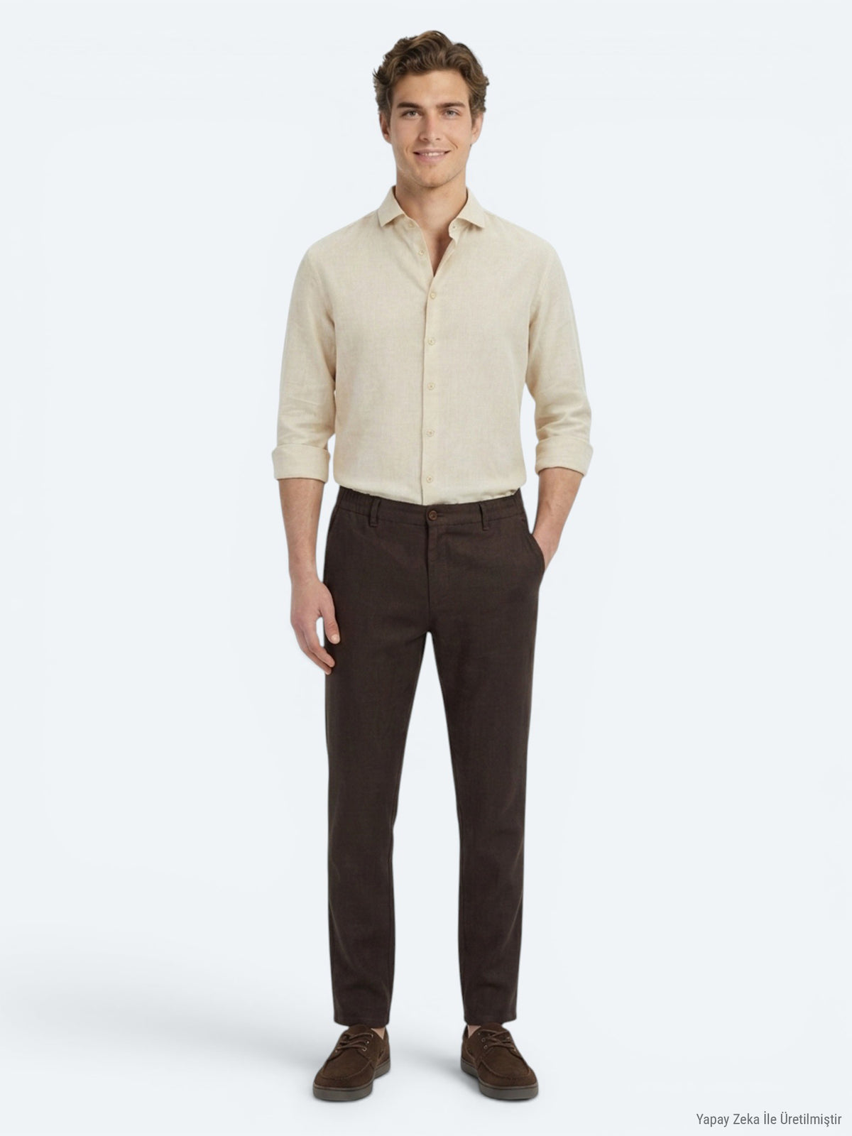 Kahverengi Dokuma Relaxed Fit Casual Pamuk Karışımlı Pantolon