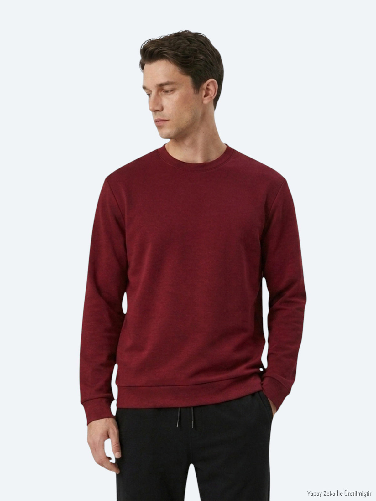 Bordo Düz Sweatshirt
