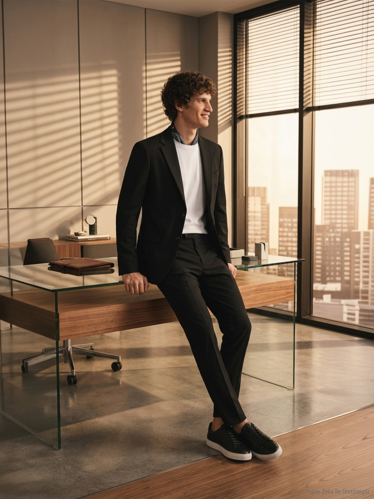Siyah Çizgili Modern Fit Örme Takım Elbise