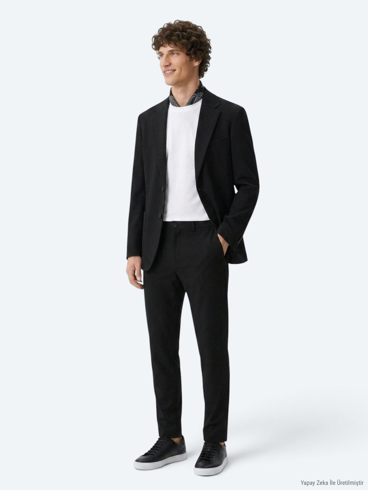 Siyah Çizgili Modern Fit Örme Takım Elbise