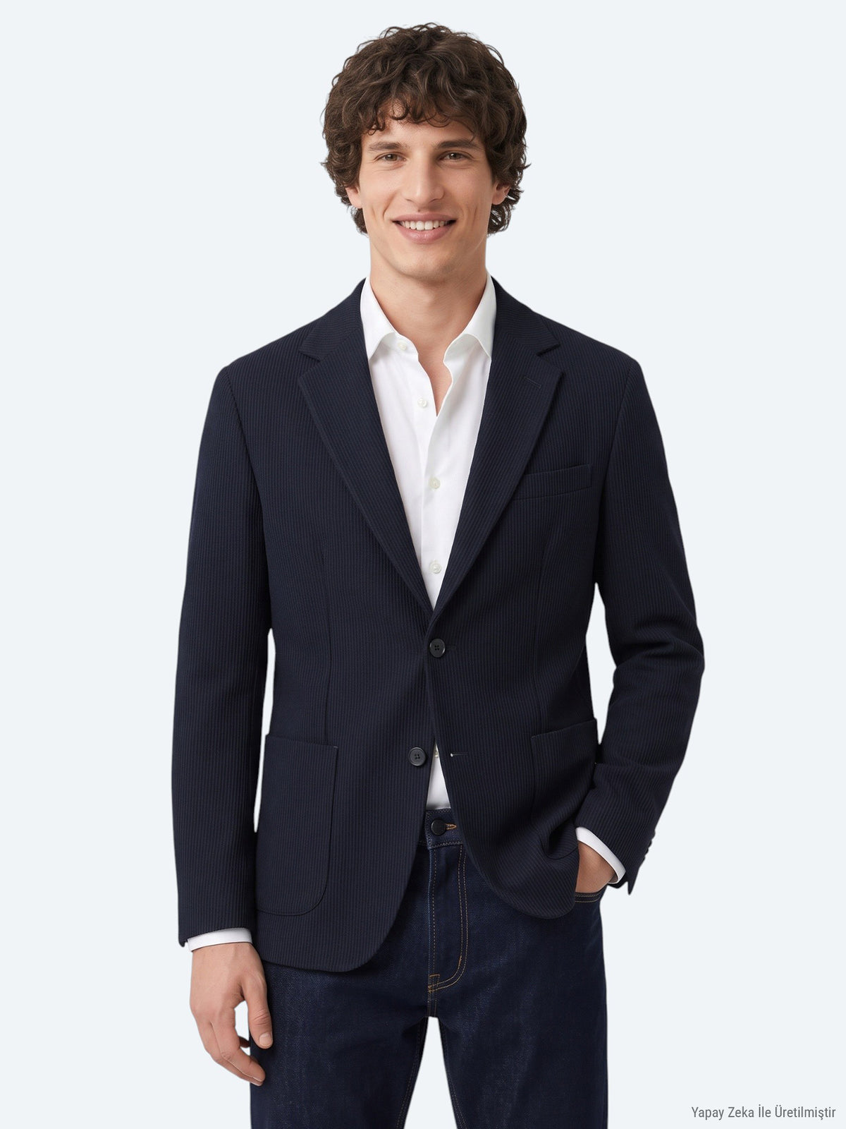 Lacivert Çizgili Modern Fit Örme Ceket