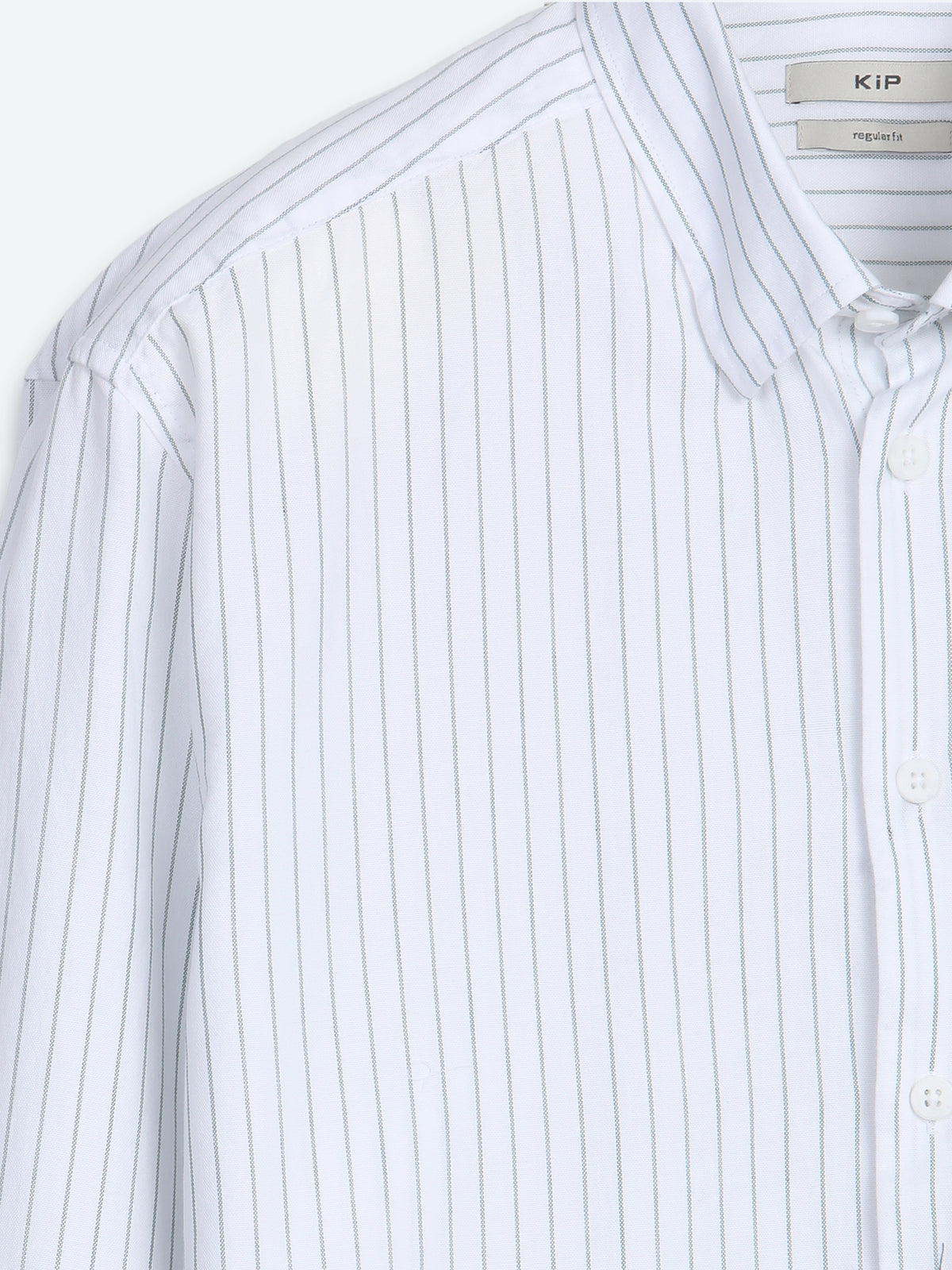 Haki Çizgili Regular Fit Uzun Dokuma Casual %100 Pamuk Gömlek