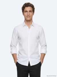 Beyaz Çizgili Regular Fit Uzun Dokuma Casual %100 Pamuk Gömlek