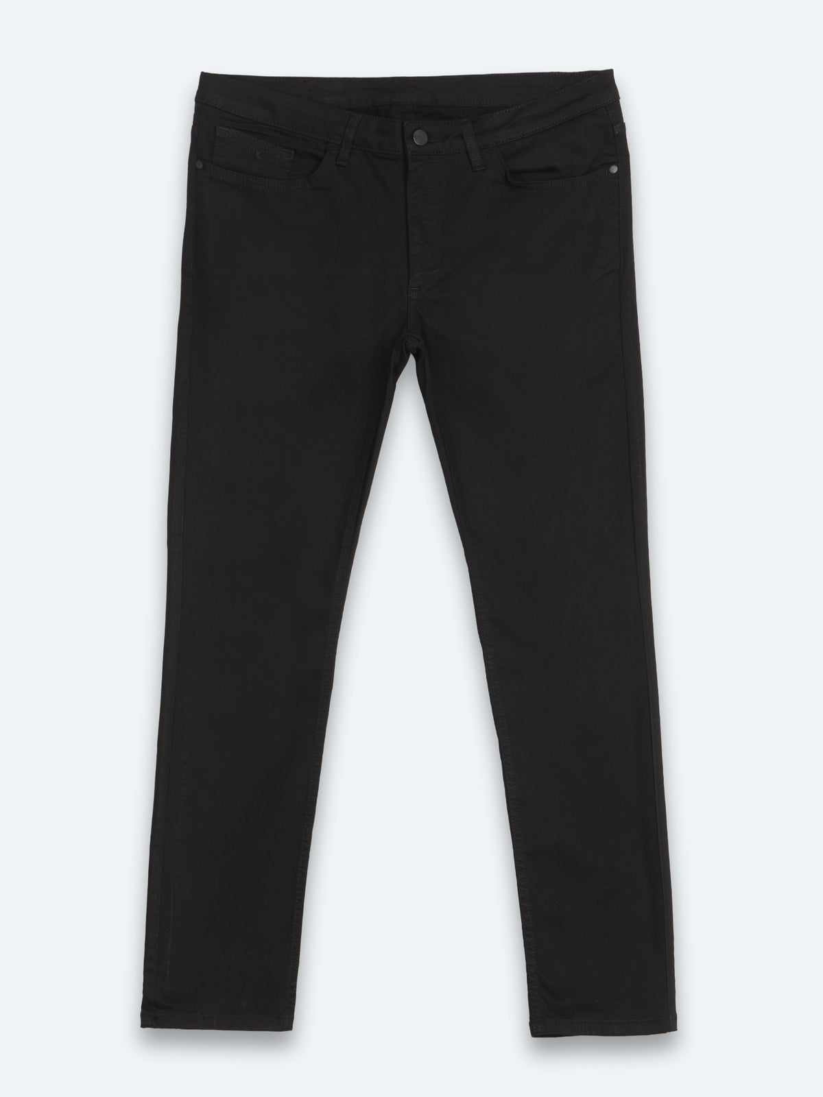 Siyah Düz Slim Fit Denim Pamuk Karışımlı Pantolon