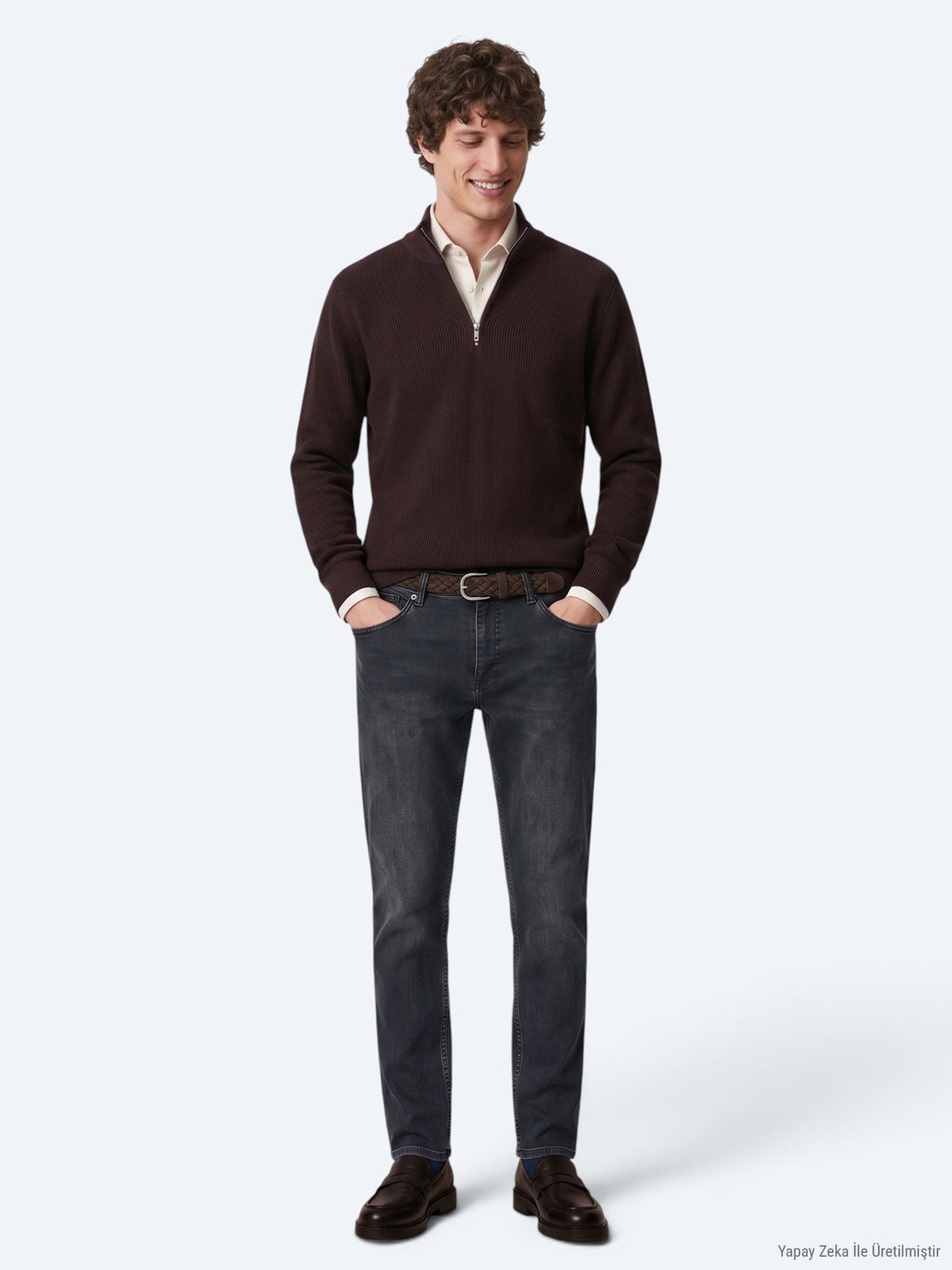 Lacivert Düz Slim Fit Denim Pamuk Karışımlı Pantolon