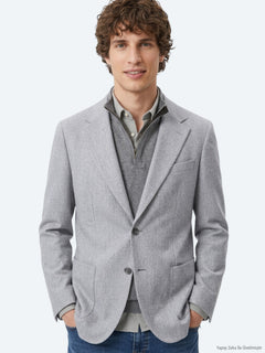 Haki Çizgili Modern Fit Yün Karışımlı Ceket