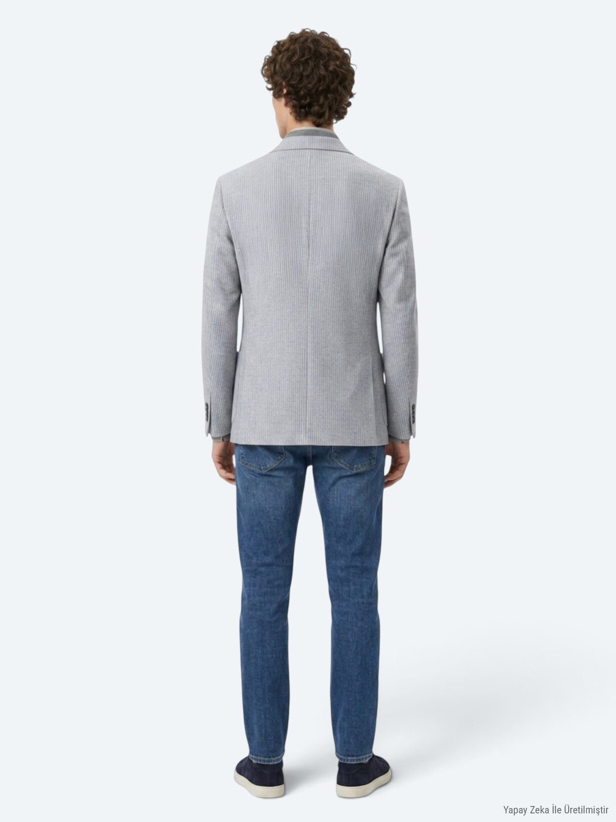 Haki Çizgili Modern Fit Yün Karışımlı Ceket
