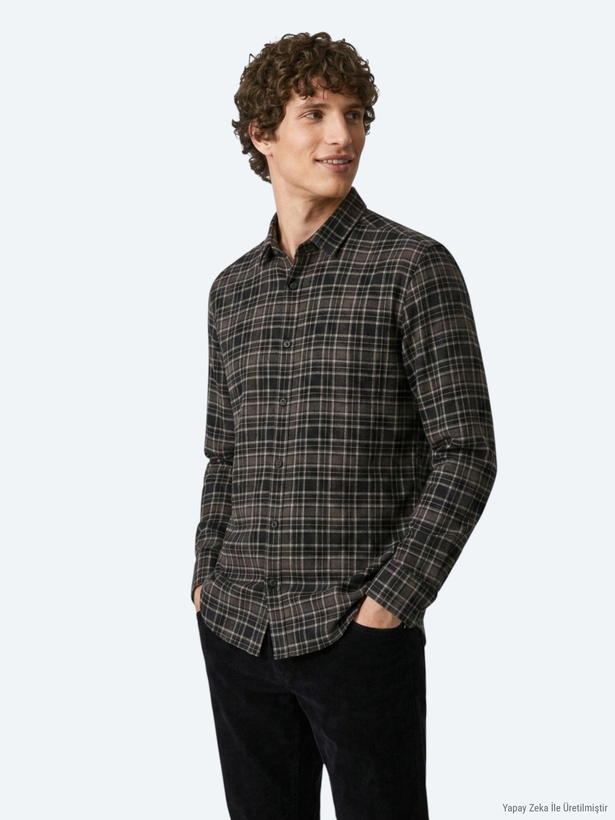 Kahverengi Kareli Regular Fit Uzun Dokuma Casual %100 Pamuk Gömlek