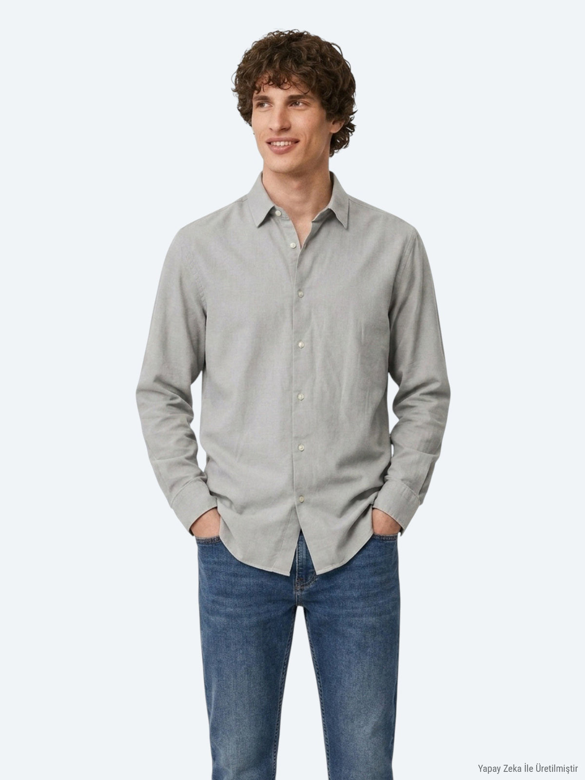 Gri Düz Regular Fit Uzun Dokuma Casual %100 Pamuk Gömlek
