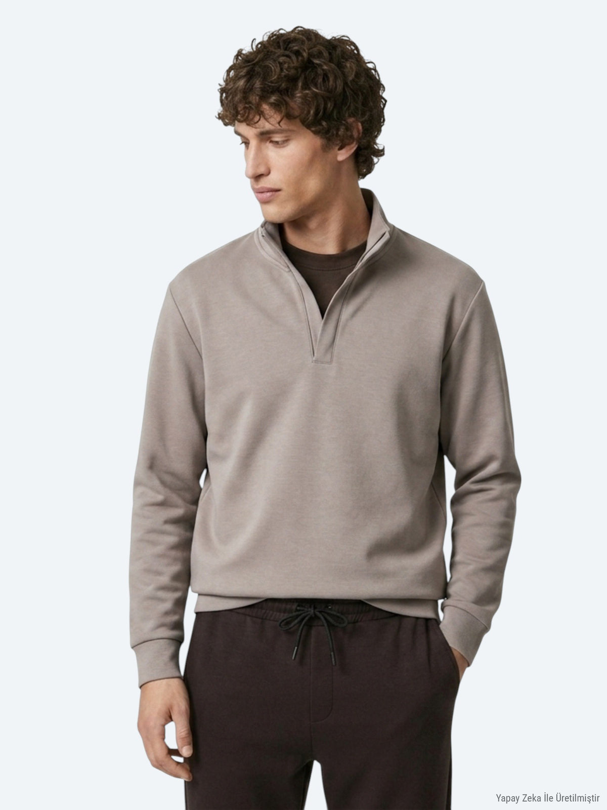 Fındık Dik Yaka Düz Sweatshirt