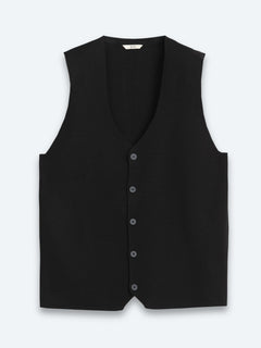 Siyah Regular Fit Casual Örme Triko Yelek