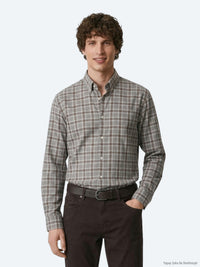 Gri Kareli Regular Fit Uzun Dokuma Casual %100 Pamuk Gömlek