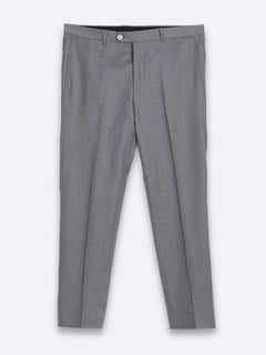 Gri Düz Dokuma Fitted Fit Klasik %100 Yün Pantolon