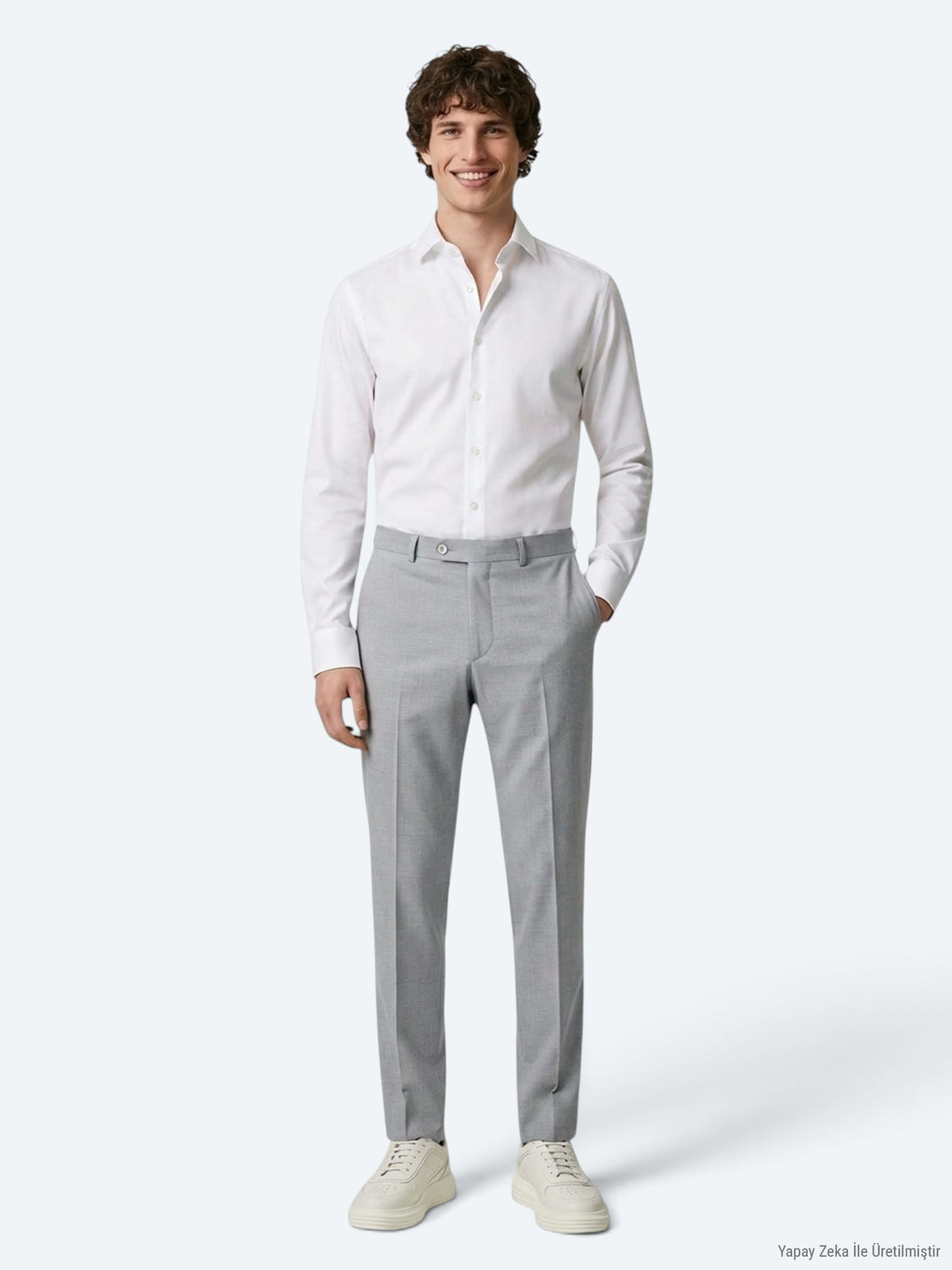 Gri Düz Dokuma Fitted Fit Klasik Pantolon