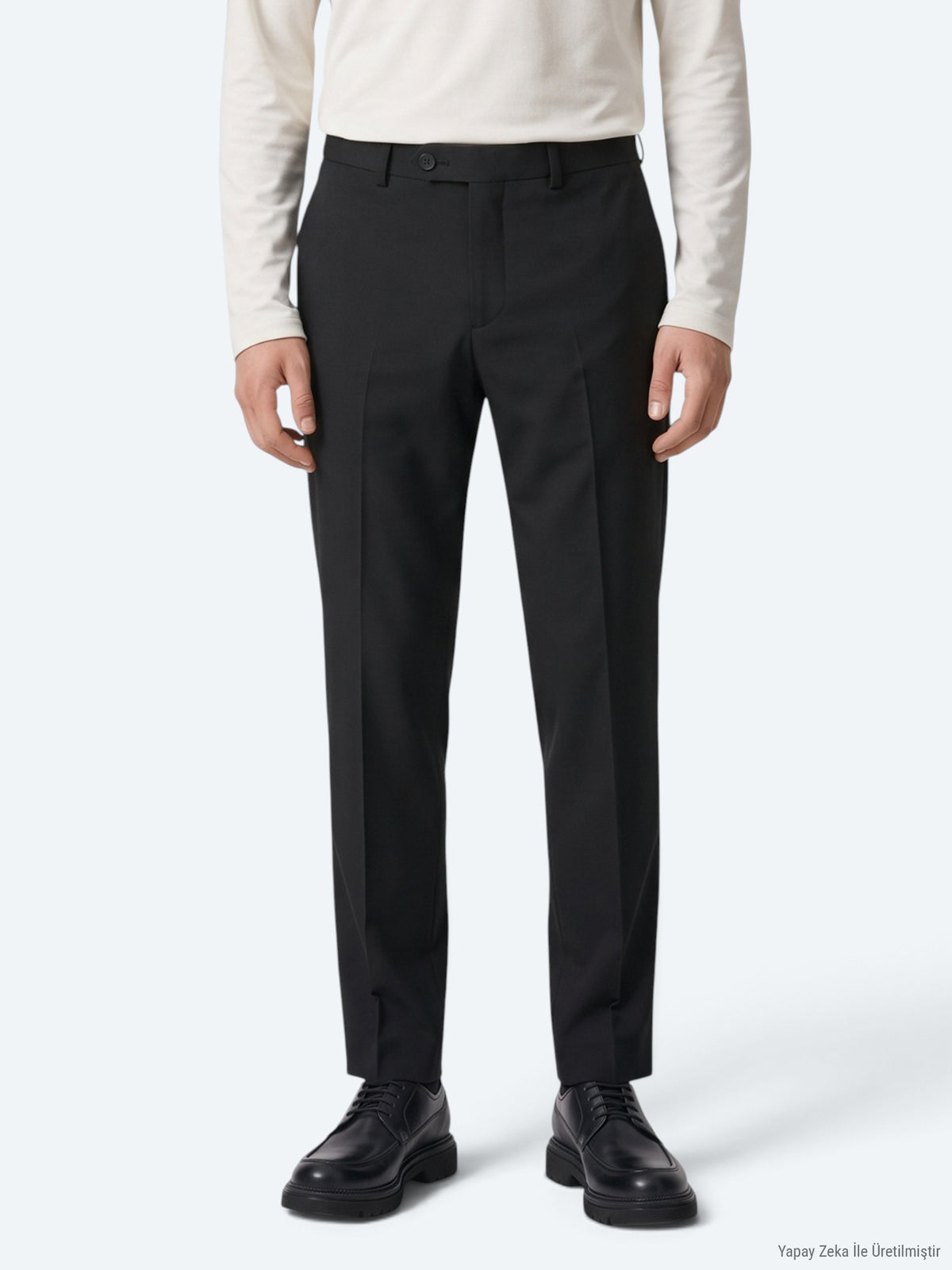 Siyah Düz Dokuma Fitted Fit Klasik Pantolon