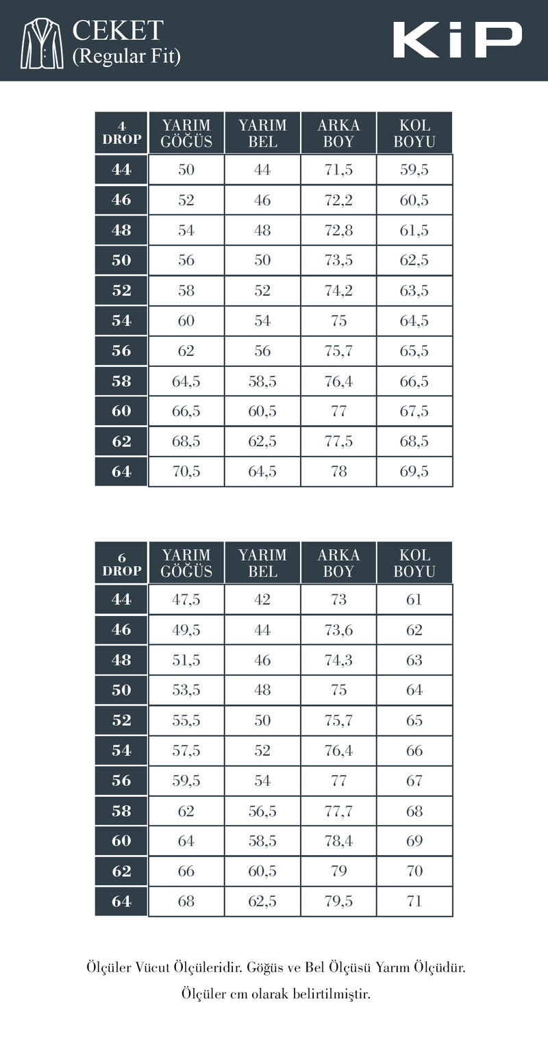 Beden Tablosu - Ceket (Regular Fit)