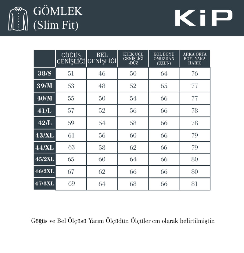 Beden Tablosu - Gömlek (Slim Fit)