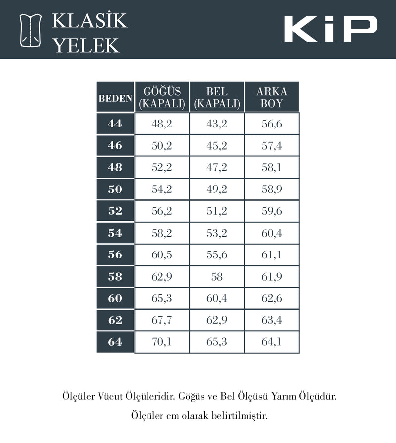 Beden Tablosu - Klasik Yelek