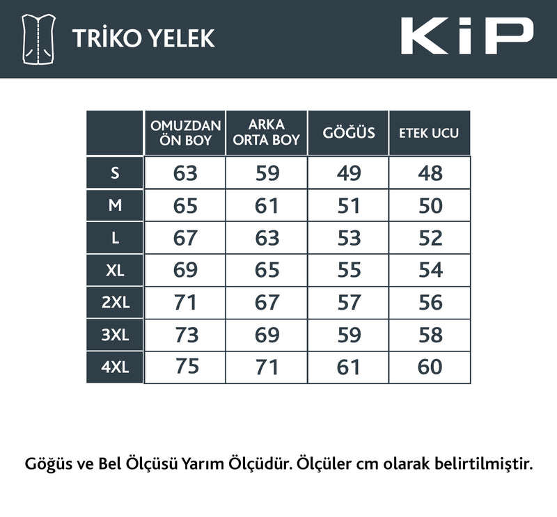 Beden Tablosu - Triko Yelek