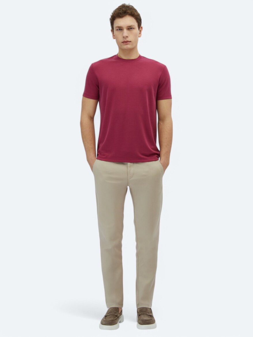 Damson Color Plain Crew Neck T-Shirt 