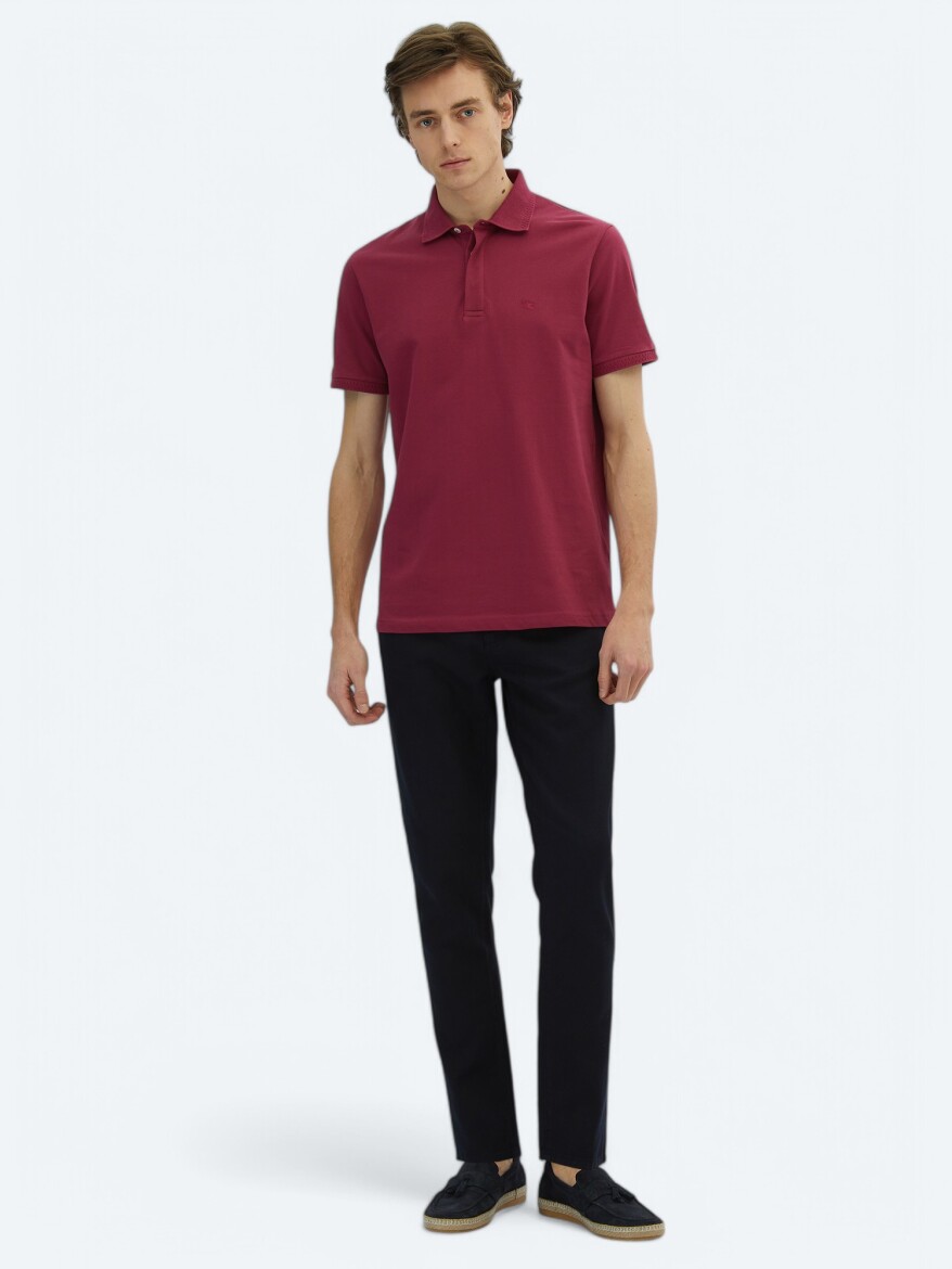 Damson Color Plain Polo Neck 100% Cotton T-Shirt 