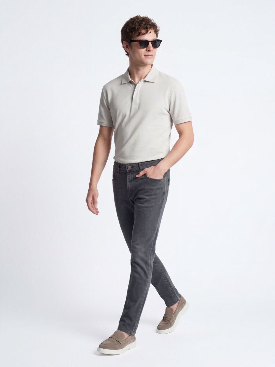 Dark Green Slim Fit Denim Cotton Blended Trousers - 1