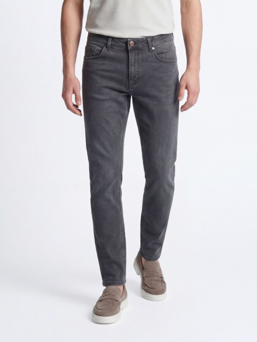 Dark Green Slim Fit Denim Cotton Blended Trousers - 4