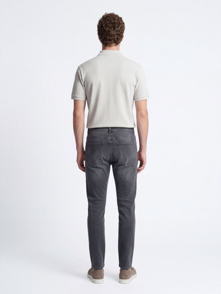 Dark Green Slim Fit Denim Cotton Blended Trousers - 5