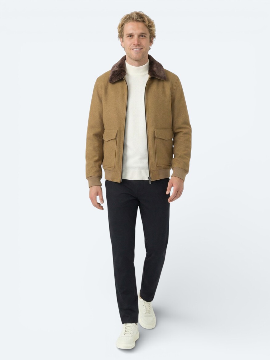 Deve Tüyü Gömlek Yaka Casual Dokuma Mont - KİP