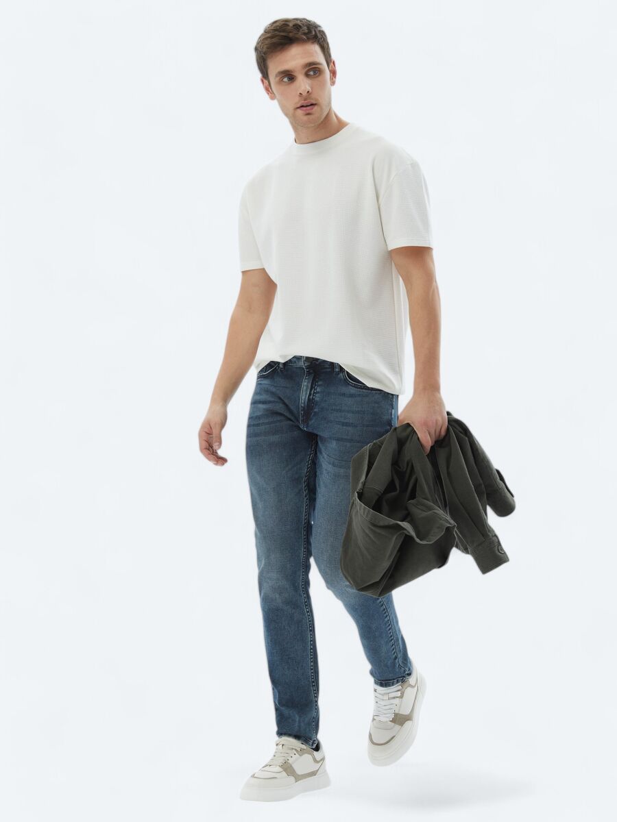 Ecru Crew Neck 100% Cotton T-Shirt - 2