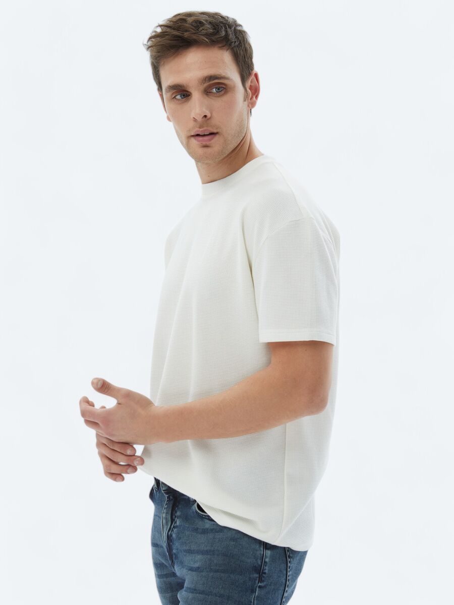 Ecru Crew Neck 100% Cotton T-Shirt - 4