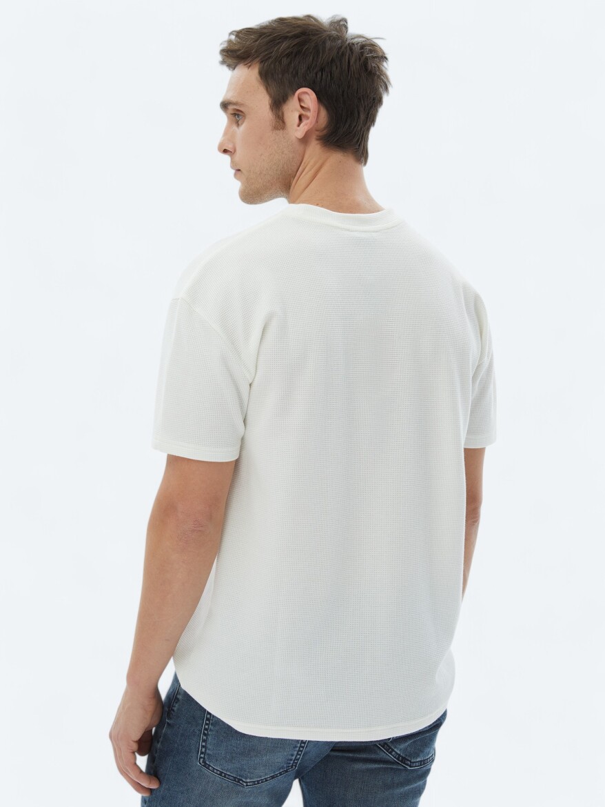 Ecru Crew Neck 100% Cotton T-Shirt - 5