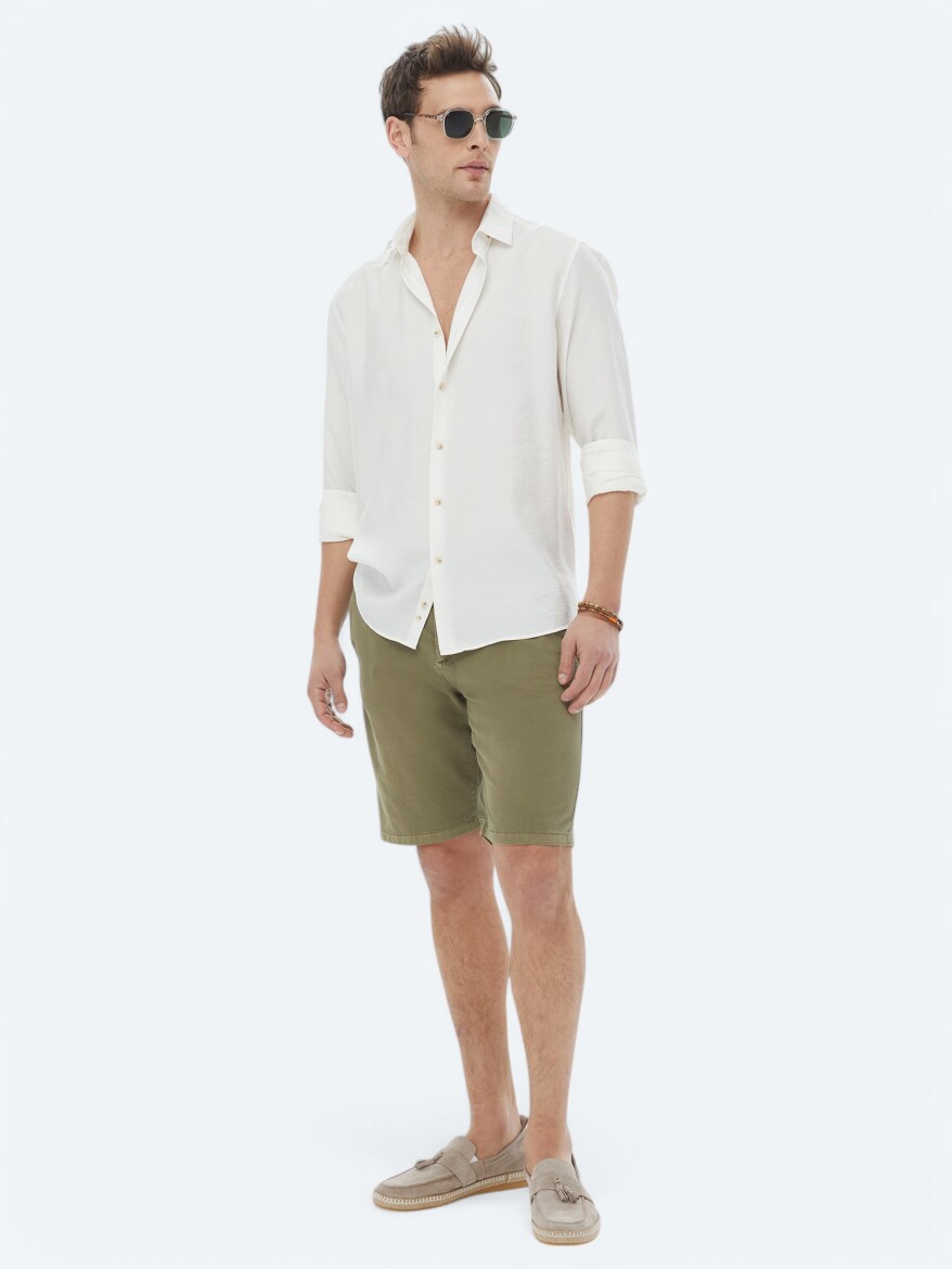 Ecru Plain Regular Fit Weaving Casual Shirt - 3