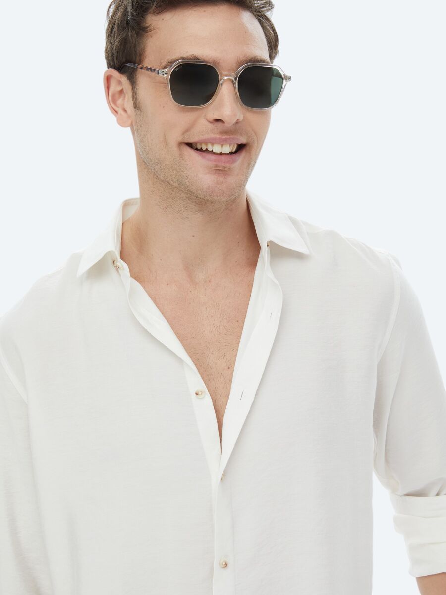 Ecru Plain Regular Fit Weaving Casual Shirt - 9