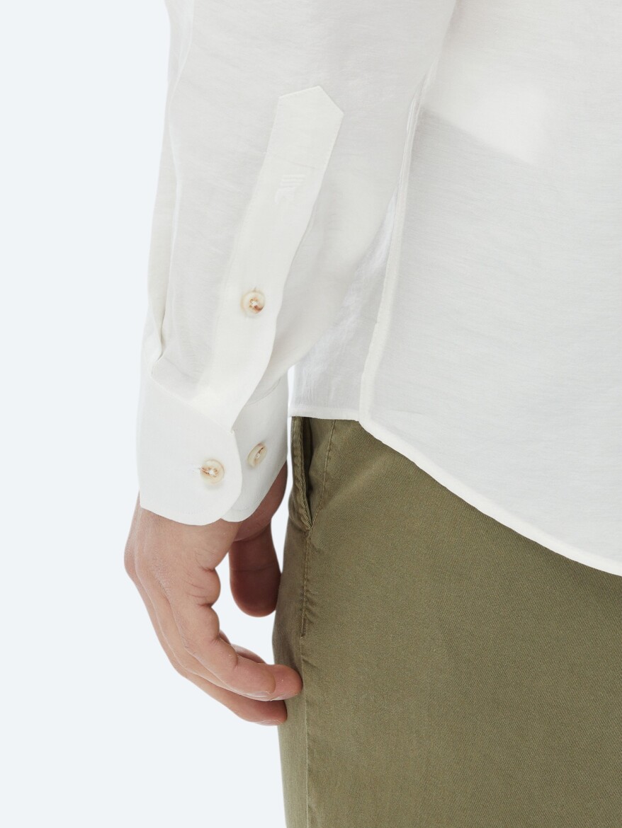 Ecru Plain Regular Fit Weaving Casual Shirt - 10