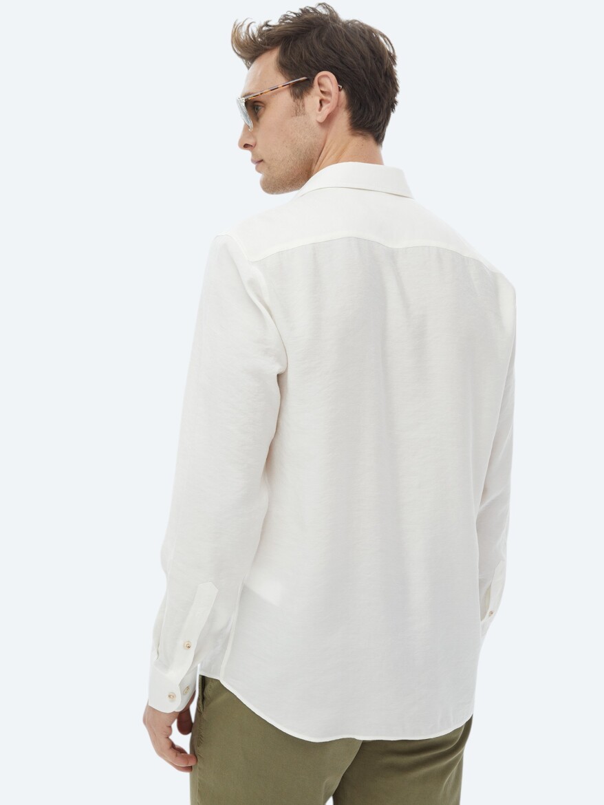 Ecru Plain Regular Fit Weaving Casual Shirt - 11