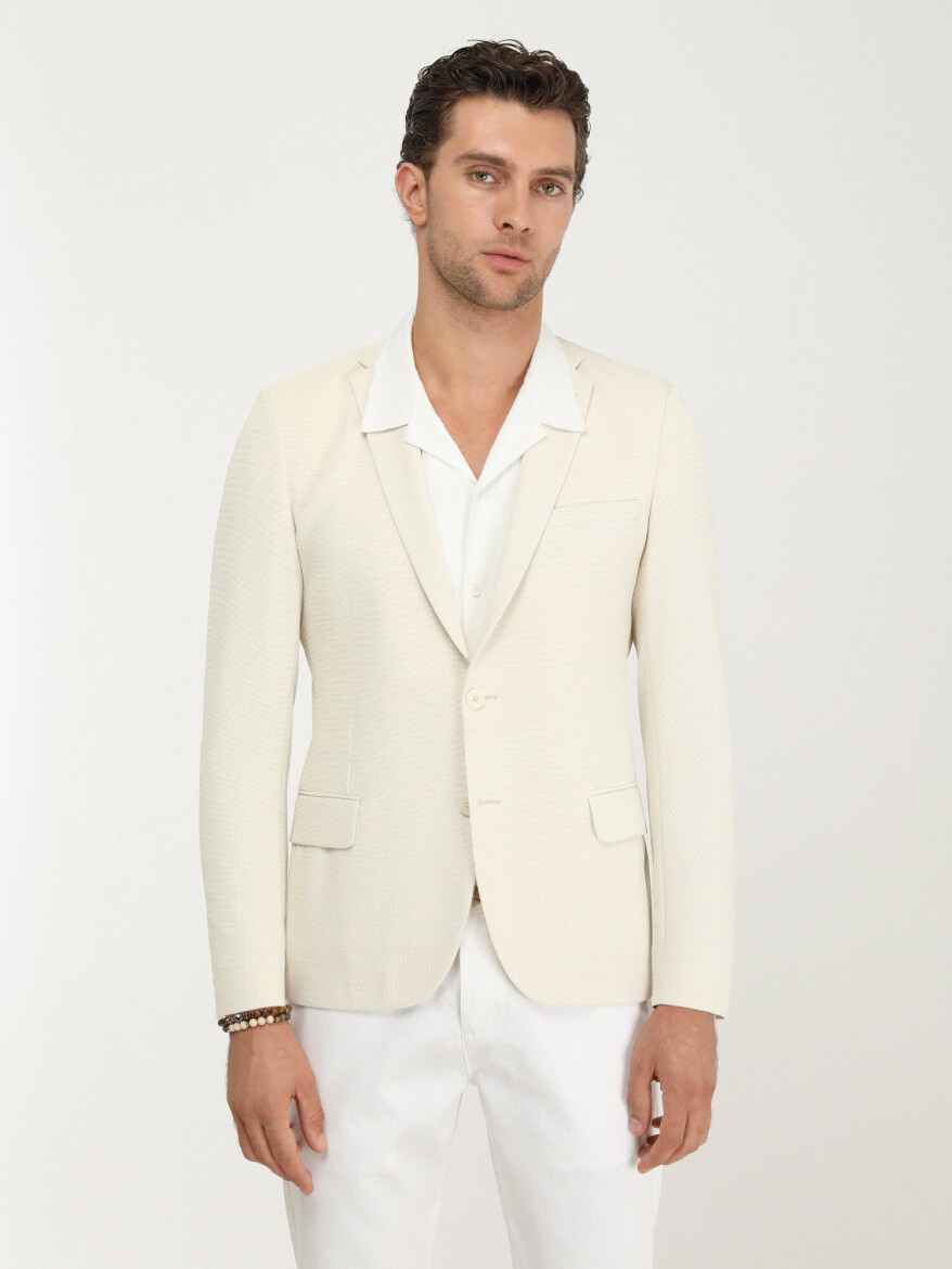 Ecru Plain Slim Fit Jacket - 1