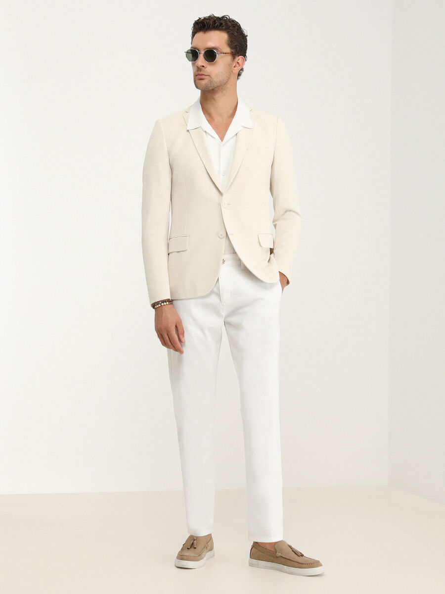 Ecru Plain Slim Fit Jacket - 2
