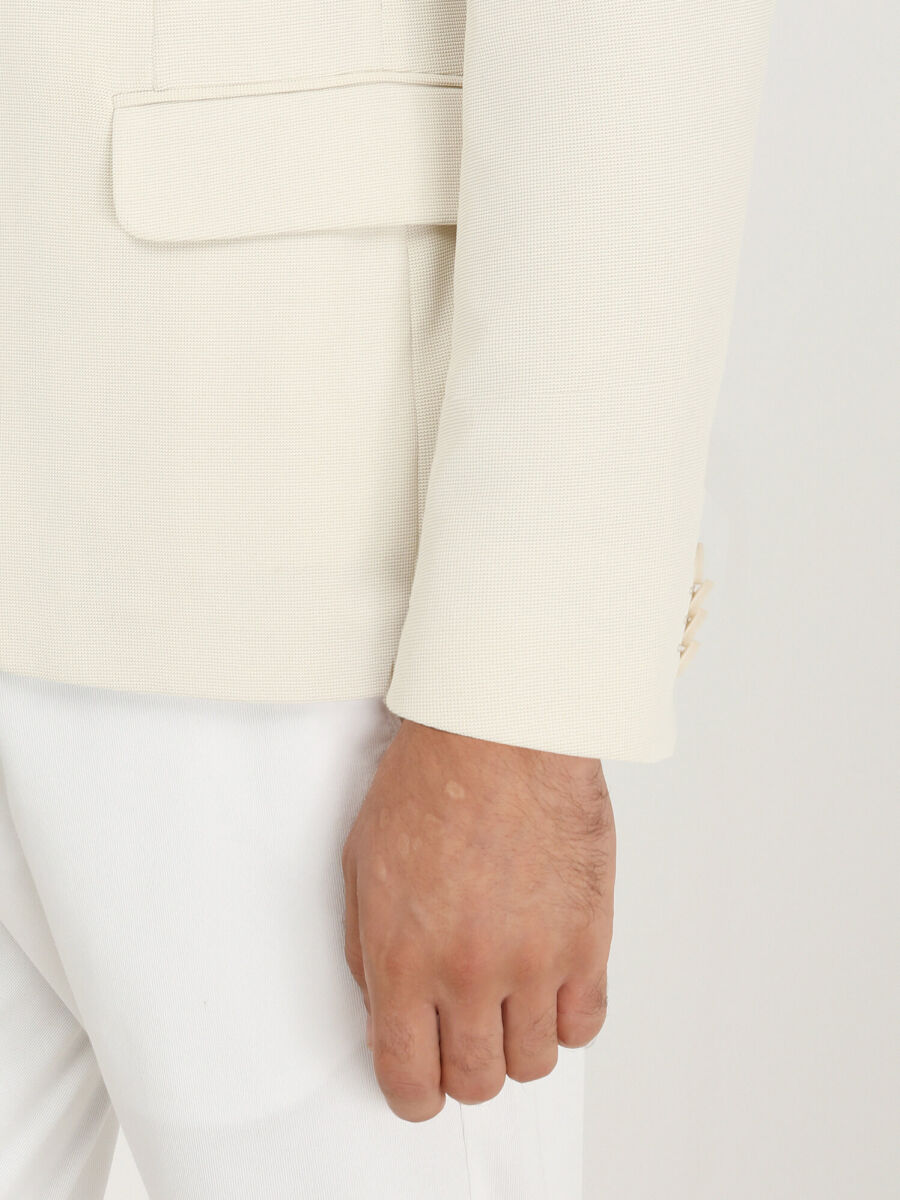 Ecru Plain Slim Fit Jacket - 4