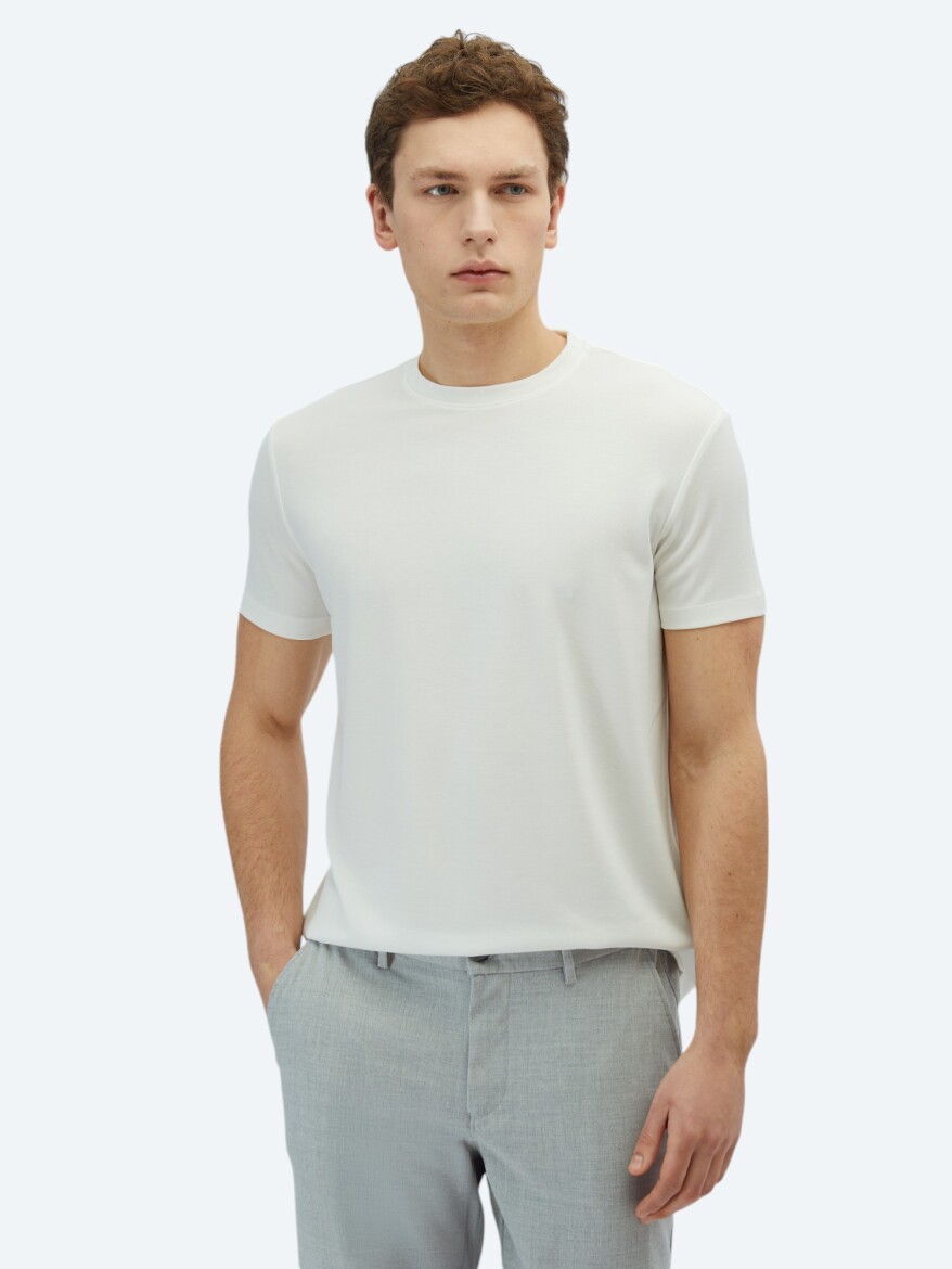 Ecru Plain T-Shirt - 1