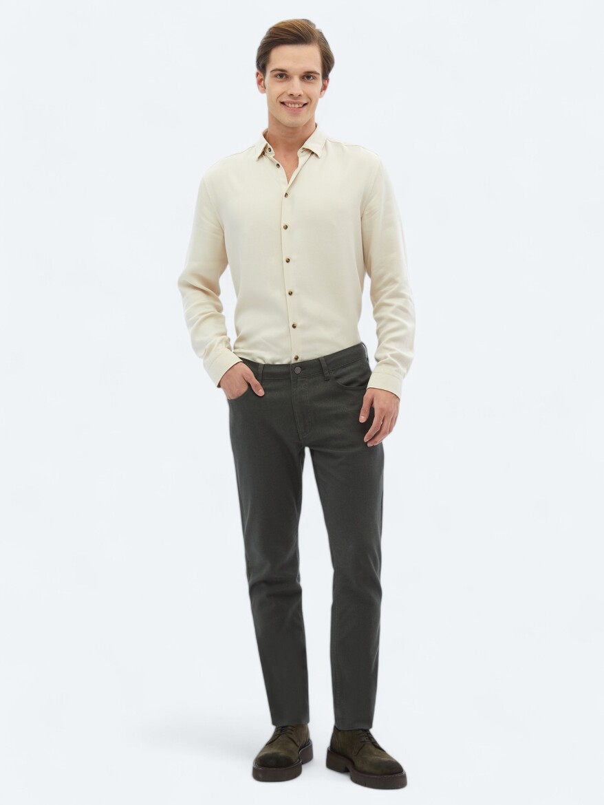 Ecru Ribbed Regular Fit Weaving Casual Shirt 