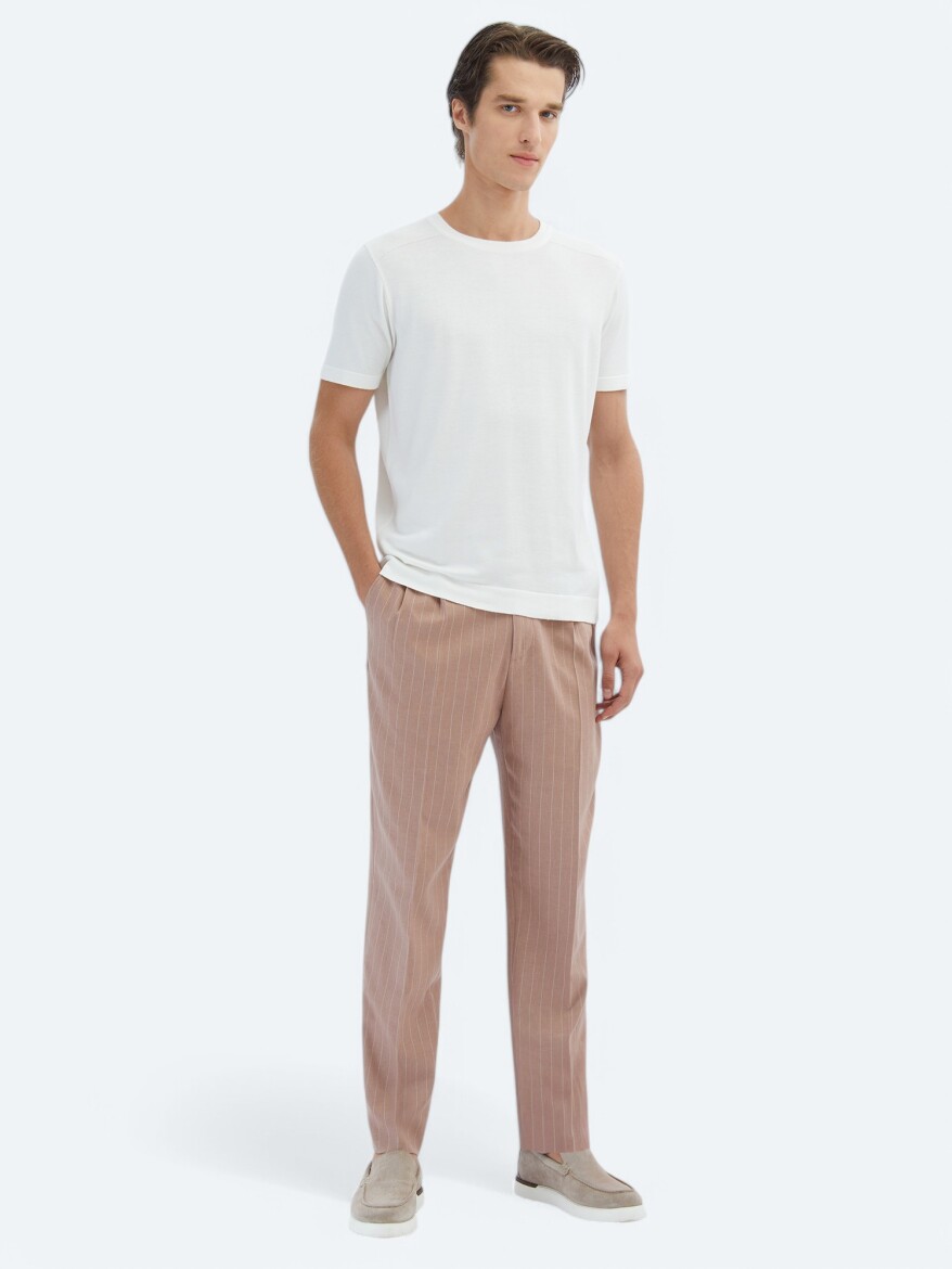 Ekru Bisiklet Yaka Desenli Triko - KİP